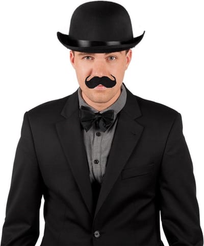 Gentleman/Aristocraat Verkleedkleding setje 3 delig - Engelse bolhoed - vlinderstrikje - plaksnor - zwart - voor heren
