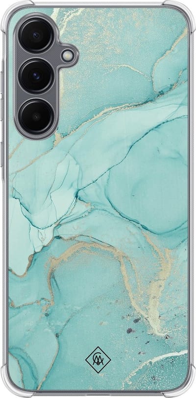 Casimoda® hoesje - Geschikt voor Samsung Galaxy A35 5G - Marmer mint groen - Shockproof case - Extra sterk - TPU/polycarbonaat - Mint, Transparant