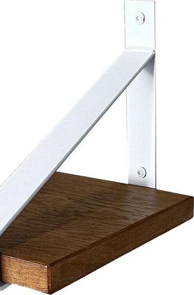 GoudmetHout® Wandplank Industrieel - 40 x 25 cm Muurplank - Donker Eiken Hout - Decoratie Wandrek & Boekenrek - Hangplank Keuken - Wall Shelf + 2 Mat Witte Plankdragers van Staal