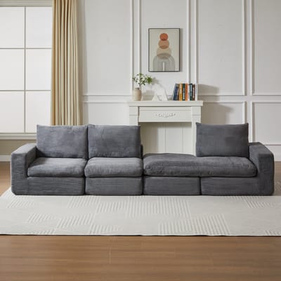 DESMIU Hoekbank 251 Cm - Omkeerbare Chaise Longue En Modulair Ontwerp - Voor Woonkamer En Slaapkamer - Cord Donkergrijs