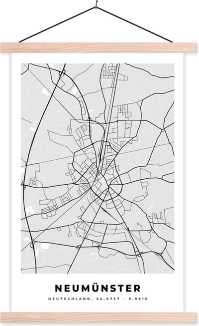 Posterhanger incl. Poster 40x60 cm - Schoolplaat - Duitsland - Neumünster - Plattegrond - Kaart - Stadskaart - Textielposter - Blanke latten - Stadskaart