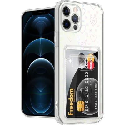 ShieldCase Hoesje geschikt voor Apple iPhone 12 / 12 Pro transparant hoesje met pasjes - hartjes - Stijlvol Design met Hartjes - Functioneel en Trendy Hoesje - Lichtgewicht Beschermcase