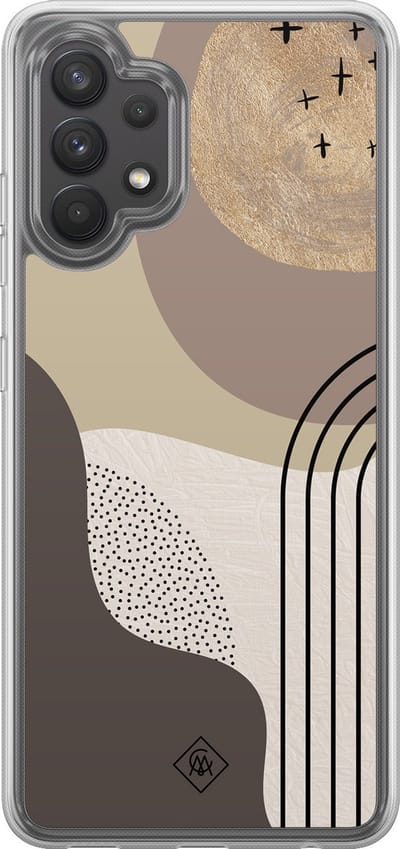 Casimoda® hoesje - Geschikt voor Samsung Galaxy A32 4G - Abstract Almond - 2-in-1 case - Schokbestendig - Geometrisch patroon - Verhoogde randen - Bruin/beige, Transparant