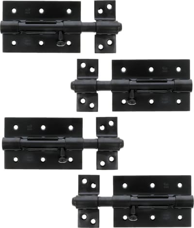 AMIG schuifslot/plaatgrendel - 4x - staal - 7cm - zwart - incl schroeven - deur - raam - geschikt voor hangslot (niet inbegrepen)
