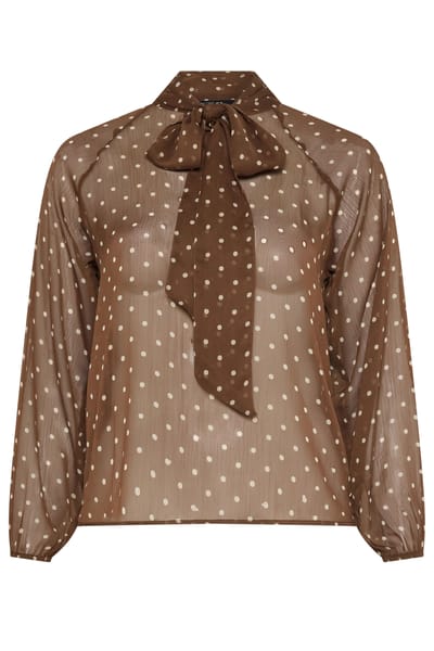 Limited Collection Bruine Chiffonblouse Met Stippen En Strik Size 38