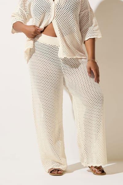 Limited Collection Gehaakte Broek Met Wijde Pijpen En Geschulpte Zoom In Crème Size 42-44