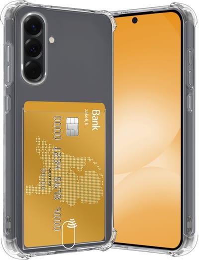 Hoes - Geschikt voor Samsung Galaxy A56 - Met Pashouder en Kaarthouder - Telefoon Hoesje Shockproof - Siliconen Case - Back Cover - Shock Proof - Pasjes Houder - Transparant