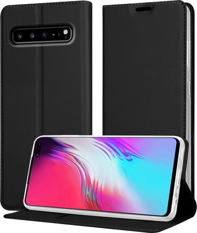 Cadorabo Hoesje geschikt voor Samsung Galaxy S10 5G in CLASSY ZWART - Beschermhoes met magnetische sluiting, standfunctie en kaartvakje Book Case Cover Etui