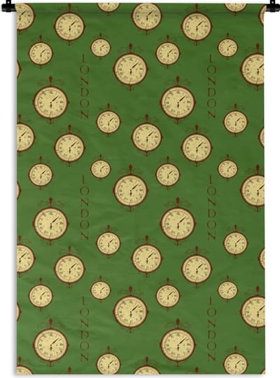 Wandkleed - Wanddoek - Londen - Vintage - Klok - Patroon - 120x180 cm - Wandtapijt