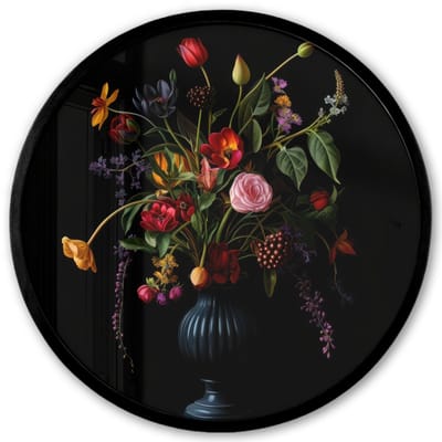 Poster in lijst Rond - Fotolijst 40x40 cm - Posters - Bloemen - Bessen - Klassiek - Ronde posterlijst zwart - Decoratie - Wanddecoratie woonkamer - Muurdecoratie slaapkamer