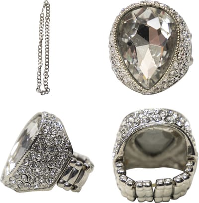 Pooier set - strass - zilver - Hiphop - rapper - pimp - Maffia - schakel ketting - ring - steen