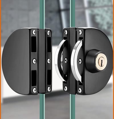 Dubbel Glasdeurslot Zonder Boren - RVS Sluiting met Koperen Sleutels voor 10-12mm Glasdeuren
