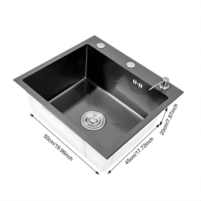RVS Keukenspoelbak Inbouw – Enkele Kom – Met Zeepdispenser en Afdruipblad – 50x45x20 cm – Zwart