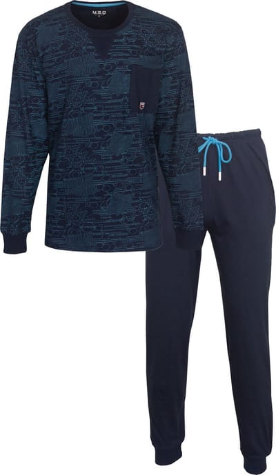MEQ Heren Pyjama - Geometrisch Patroon - Donker Blauw - Maat XXL