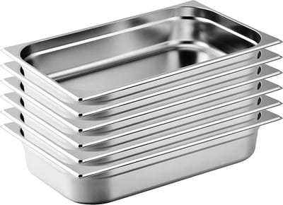 HCB® - 6x Gastronormbakken - 1/1 Gastronormbak - 100 mm - RVS / INOX GN bak - Chafing dish bakken - Warmhoudschaal - xx cm (DxBxH) - kg - 2288-6