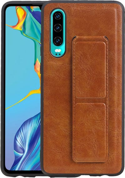 Grip Stand Hardcase Backcover - Telefoonhoesje - Achterkant Hoesje - Geschikt voor Huawei P30 - Bruin