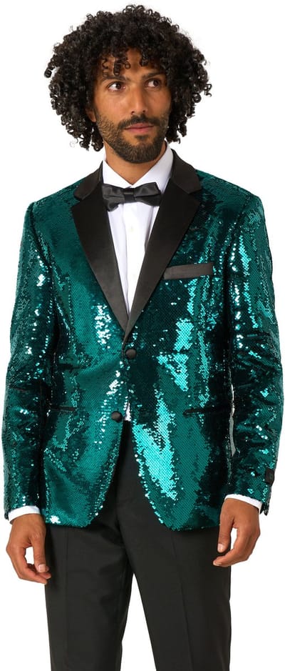 OppoSuits Mannen Blazer Terrific Teal Sequins - Heren Colbert - Glitter - Mintgroen - Turqouise - Maat EU 46