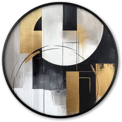 Poster in lijst Rond - Fotolijst 60x60 cm - Posters - Abstract - Goud - Zilver - Vormen - Aesthetic - Ronde posterlijst zwart - Decoratie - Wanddecoratie woonkamer - Muurdecoratie slaapkamer