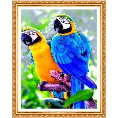 Peinture diamant à faire soi-même, broderie de deux perroquets sur arbre, point de croix, décor complet en strass ronds 20X30CM blue