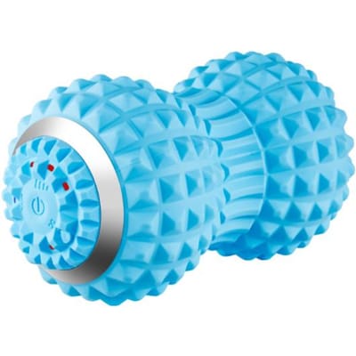 Vibrerende elektrische yogabal drie niveaus instelbare intensiteit massagewiel lichaamsmassager diepe massagebal blauw