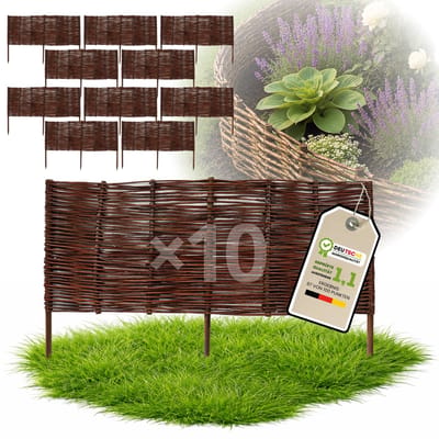 Floranica Tuinafscheiding van wilg - 10 stuks - Hoogte: 30 cm Lengte: 100 cm - Wilgenvlechtwerk, tuinhek, randafwerking voor bloembedden, hout, gazonrand
