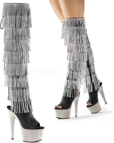 Pleaser - BEJEWELED-3019RSF-7 Plateau Overknee Laarzen - 35 Shoes - Zwart