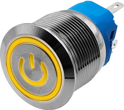 ProRide Metalen Drukschakelaar 12V ON-OFF - 22mm - Aan/uit schakelaar - Spatwaterdicht - 12V/24V - LED Indicatie Geel