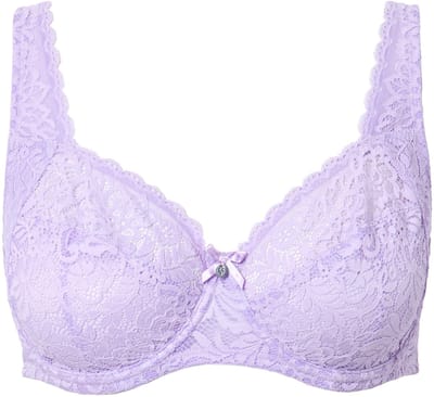 Ulla Popken - Dames - Beugelbeha gebloemd kant zuiver kant - Zachtlavendel - Maat 95C