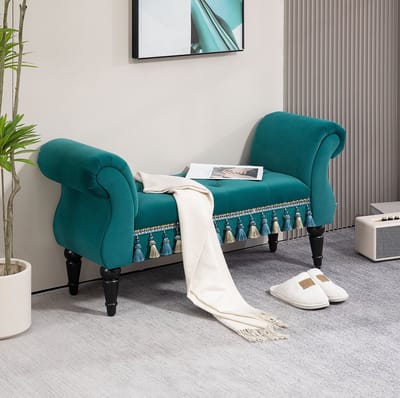 OKWISH Zitbank 117 x 40 x 58 cm - Luxe Polsterbank Met Zachte Bekleding En Comfortabele Zit - Voor Woonkamer Slaapkamer Of Hal - Groen