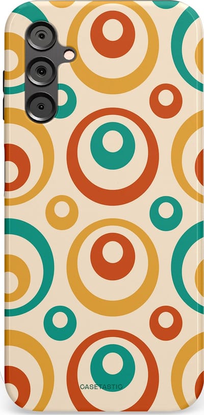 Casetastic hoesje geschikt voor Samsung Galaxy A14 (2023) 5G / Samsung Galaxy A14 (2023) 4G - Dubbellaagse bescherming - Bolletjes boogie - Fashion Case - Crème Terracotta Goud Turquoise