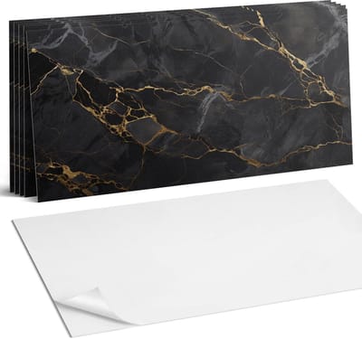 Coloray Plaktegels - Elegant marmer met aderen Wandtegel Zelfklevend - 60 cm x 30 cm - Zwart Plaktegels - 6 stuks - Rechthoek PVC Tegels - Plaktegels Keuken - Zelfklevende Vloertegels Badkamer - Vinyl Tegels Zelfklevend - Zelfklevende Wandtegels