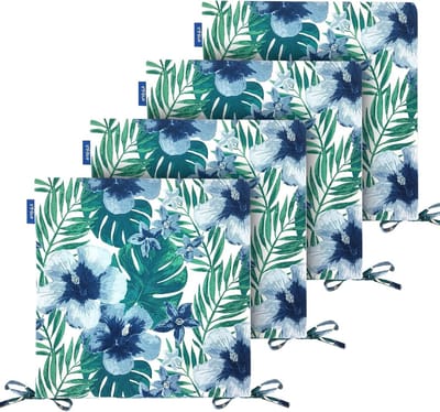 Stoelkussens Set - Kussen Pads - Buiten Zitten - Met Bevestigingsbanden - 48 x 40 cm - Groene Bloemen