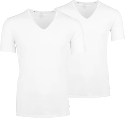 Calvin Klein - Basis 2-pack V-hals T-shirts Wit - L
