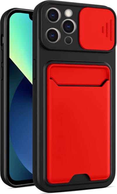 Smartphonica iPhone 11 Pro TPU Cover Case Hoesje met Camera Slide en Pashouder - Rood geschikt voor iPhone 11 Pro