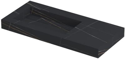 INK Pitch Wastafel Keramische Slab Links met Drain en Front en Side Skirts Zonder Kraangat - 1000x450x90 mm - Lauren Black Mat
