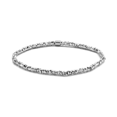 Frank 1967 7FB-0559 Kralen Armband - Heren - Rekbaar - 19 cm - Hematiet - 3 mm Doorsnee - Zilverkleurig