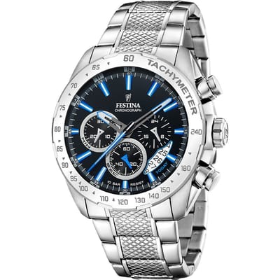 Festina F20668/6 Heren Horloge - Chronograaf - Mineraalglas - Roestvrijstaal/Staal - Zilverkleurig - Ø 44.5 mm - Quartz - Vouw/Vlindersluiting