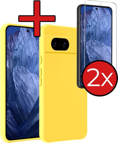 Hoesje - Met 2x Screenprotector - Geschikt voor Google Pixel 8a - Sterk & Shockproof - Telefoon Hoes - Back Cover - Siliconen Case - Telefoonhoes - Geel
