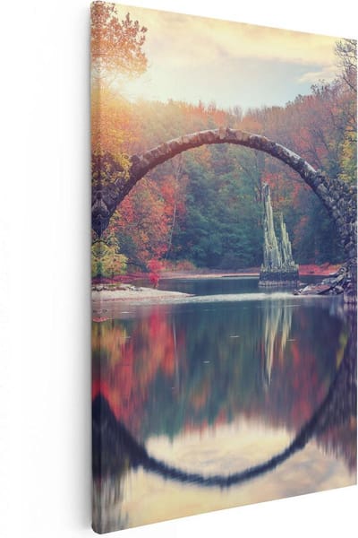 Artaza Canvas Schilderij Herfstbos - 20x30 cm - Klein - Muurdecoratie Landschap - Wanddecoratie Water Reflectie - Kamer Accessoires Natuur