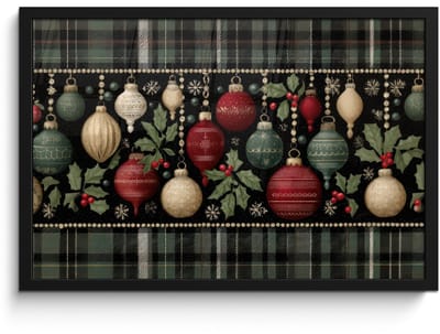 Poster in lijst - Fotolijst 60x40 cm - Posters - Kerstballen - Rood - Hulsttakken - Patroon - Posterlijst zwart - Decoratie - Wanddecoratie woonkamer - Muurdecoratie slaapkamer - Kerstversiering - Kerstdecoratie voor binnen - Kerstmis