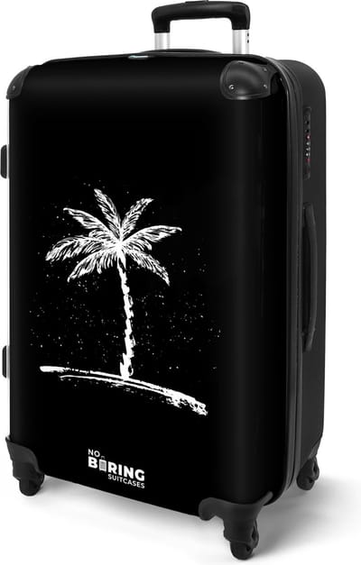 NoBoringSuitcases.com® - Koffer groot - Rolkoffer lichtgewicht - Zwart met witte palmboom - Reiskoffer met 4 wielen - Hardcase bagagekoffer - Grote trolley XL - 20 kg bagage - Suitcase large