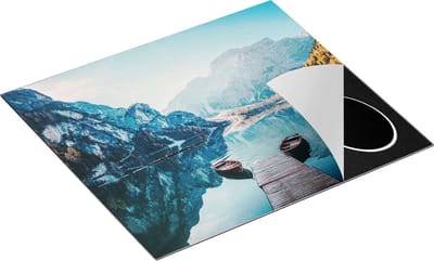 Chefcare Inductie Beschermer Twee Bootjes op het Meer in de Bergen - 60x50 cm - Afdekplaat Inductie - Kookplaat Beschermer - Inductie Mat