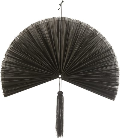 J-Line wanddecoratie Waaier + Kwast - riet - zwart - small