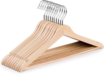 Wicotex-Kledinghanger – SET 10 stuks - houten-kleerhanger, met rok inkepingen en broekspijpen, draaibare haak, Dames en heren kleding - HOUT