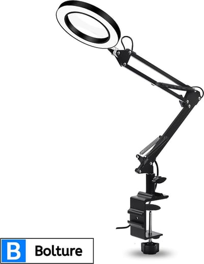 Bolture Staande Loeplamp met Verlichting - Loeplamp met Led Verlichting - Bureaulamp met Klem - Tafel Loeplamp - 5X Vergroting