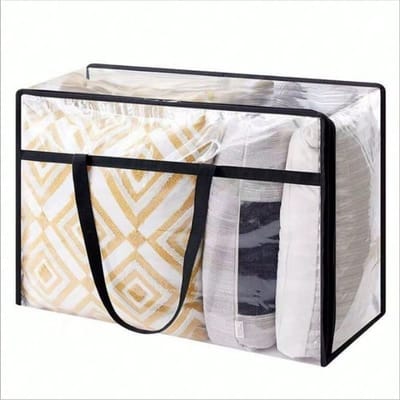 Sac de rangement portable Sac de rangement transparent résistant à l'humidité et à la poussière Sac de rangement grande capacité pour déménagement et couettes 46*23*38cm noir