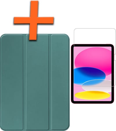 Hoesje - Geschikt voor Apple iPad 10 (2022) - 10.9 inch - 10e Generatie - Met Screenprotector - Trifold Bookcase - Hard Cover - Hardcover Book Case - Tablet Hoes - Donkergroen