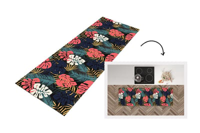 Keukenloper - Loper keuken - Flora - Goud - Patronen - Hawaii - Tropisch - 150x50 cm - Keukenloper vinyl