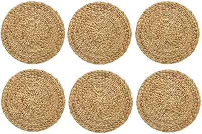 Decoris Placemat - 6x - naturel bruin - D35 cm - rotan gevlochten - rond - onderlegger - tafeldecoratie