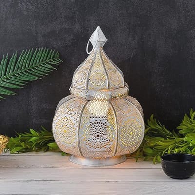 Oosterse Tafellamp en Lantaarn Combinatie van Metaal - 30 cm, Wit